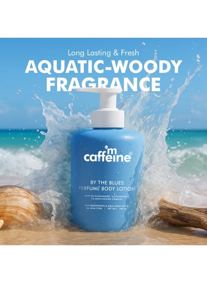 mCaffeine By The Blues Perfume Body Lotion 300ml | 5% Niacinamide & Glutathione for Brightening & Detan | Aquatic-Woody Fragrance | 72H Moisturization| Daily Use Winter Cream Bodylotion for Men & Women | Dry Skin - Image 3
